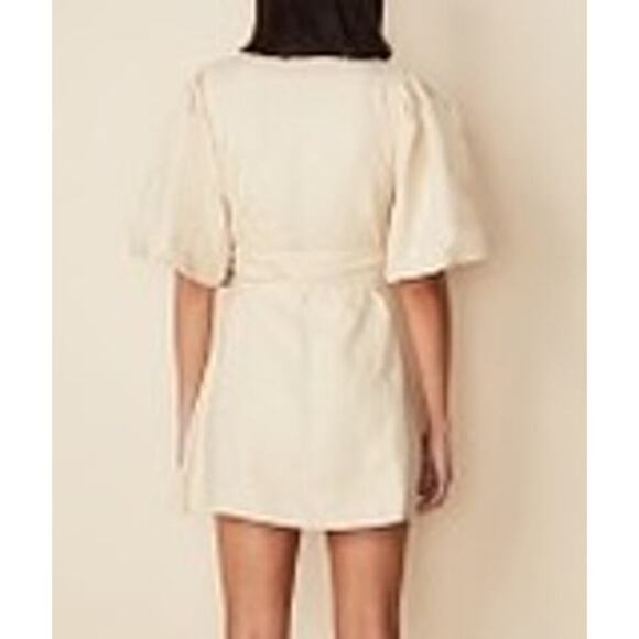 Faithfull The Brand NWOT Godiva Dress Wrap Linen Balloon Sleeves Beige Size 4 - Picture 2 of 12